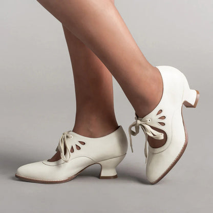Women's Vintage Lace-Up Leather Heels